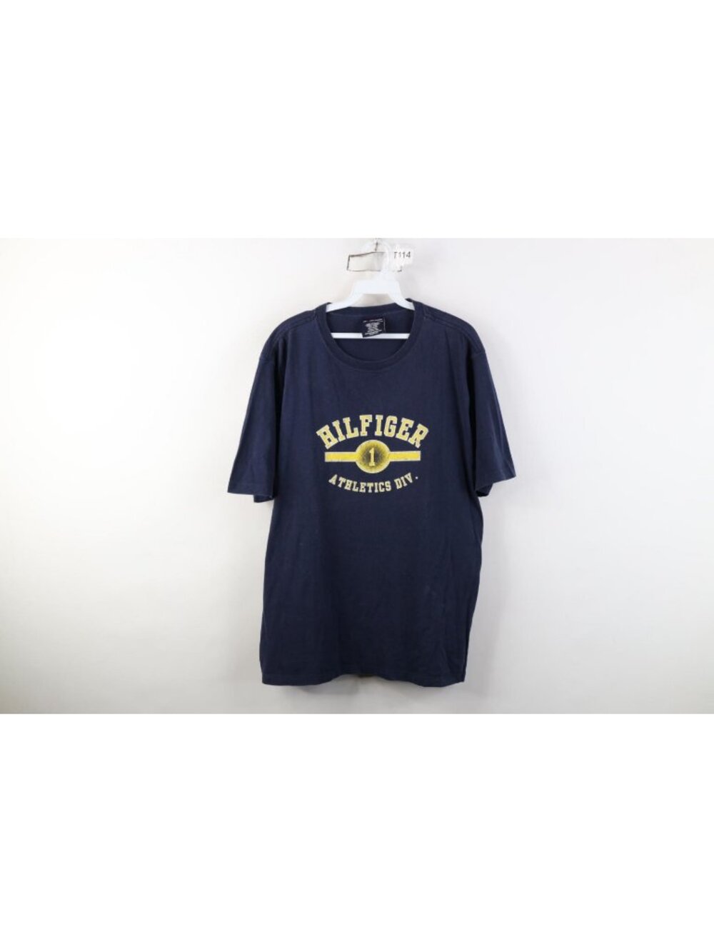 Vintage 90s Y2K Tommy Hilfiger Mens Medium Spell Out Athletics T-Shirt Blue